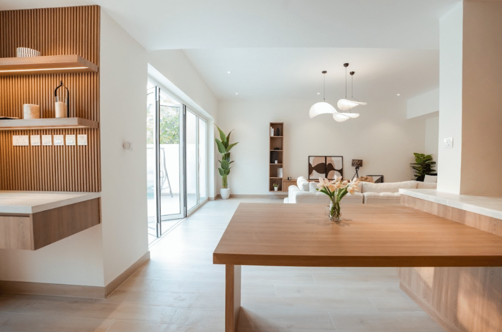 Modern kitchen expansion layout villa Dubai open plan